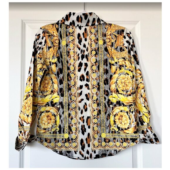 LAI MENG FIVE CATS Women's Long Sleeves Print Button Down Baroque Blouse - Picture 3 of 4